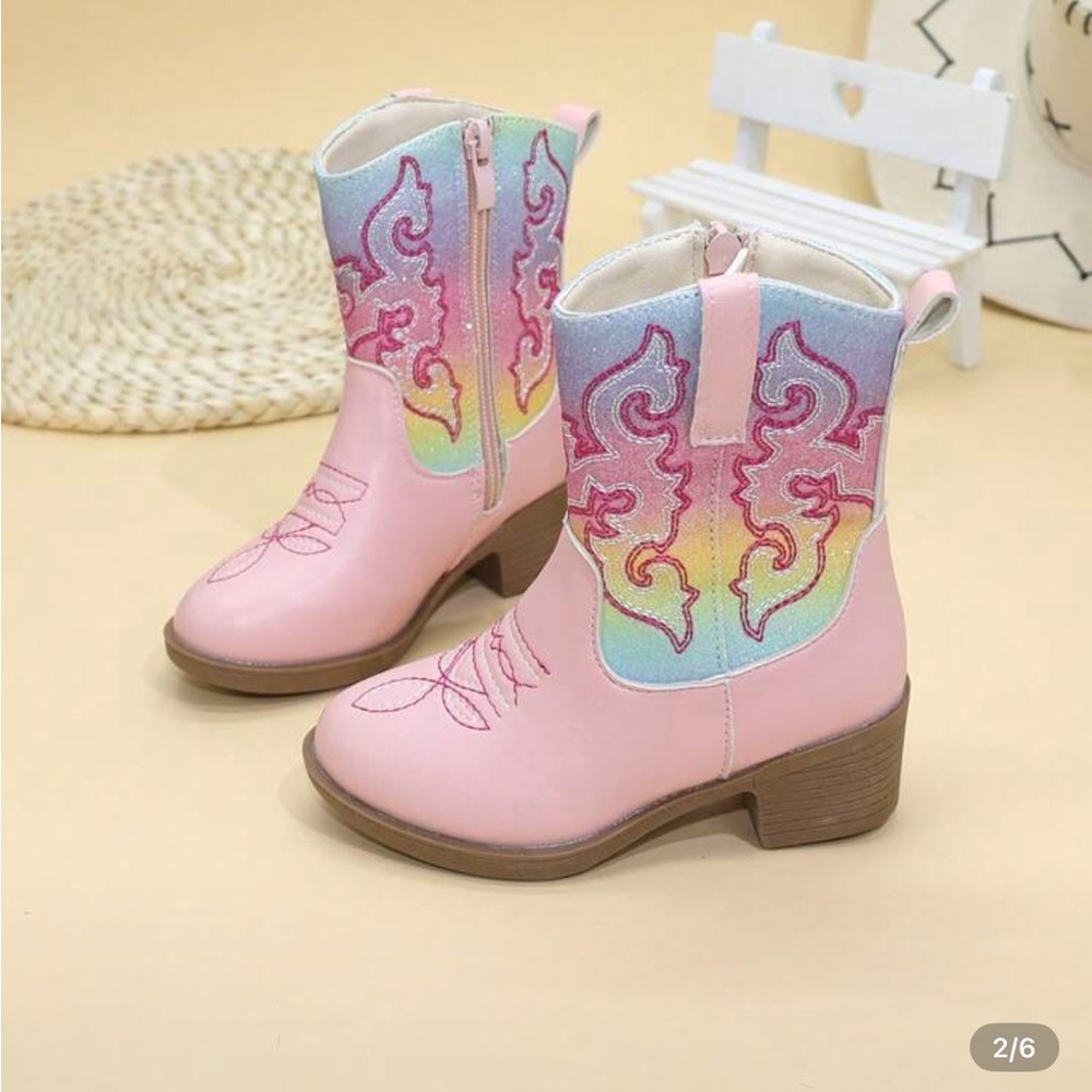 Kids Pink and Rainbow Western Boots